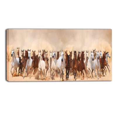 «Horses Herd in Sand Storm Landscape», reproduction de photo sur toile tendue