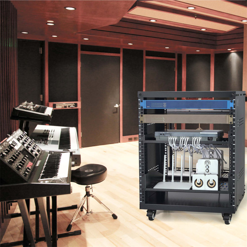 Support 12U AV avec une capacité de 500 lb pour le réseau, la stéréo et l'équipement de studio d'enregistrement