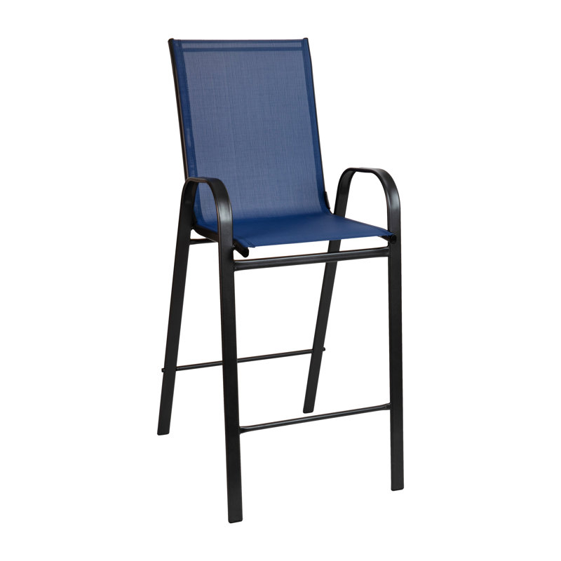 Navy Flex Comfort Sling Outdoor Patio Barstools with Metal Frame, Set of 4