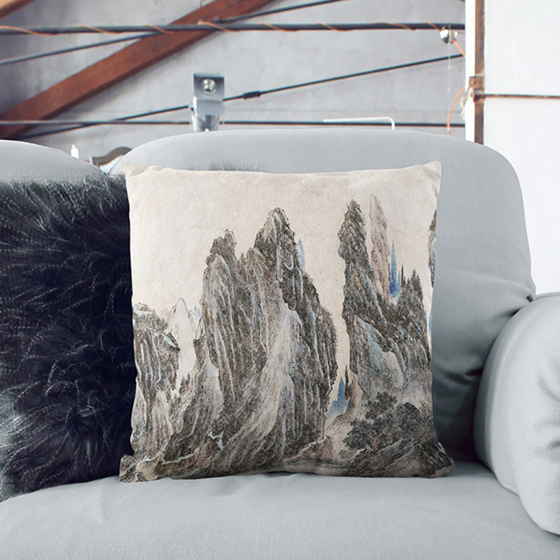 Mountain Landscape by Li Zai Cushion with Filling, 40cm H x 40cm W x 15cm D