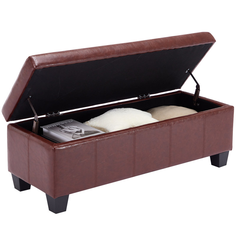 Rectangle Upholstered Storage Bench Ottoman&Stool, Brown