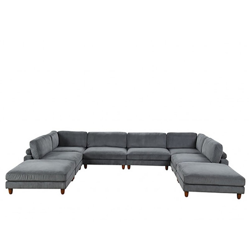 Canapé modulaire à 8 places Connors, Velours côtelé gris / velours