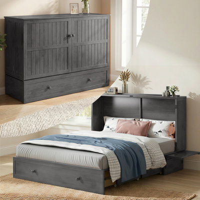 Murphy Bed Queen With Storage Drawers & Charging Station,Grey
