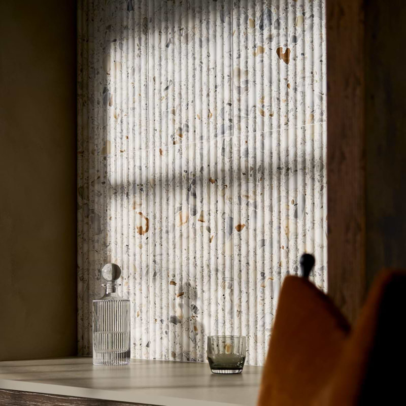 Terrazzo Italy Fluted 12x24 Honed Terrazzo Tile, Sacra Calacatta White