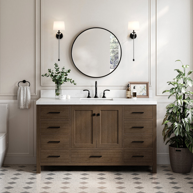 Cambridge 60'' W Single Bathroom Vanity Base, Brushed Nickel, Gray