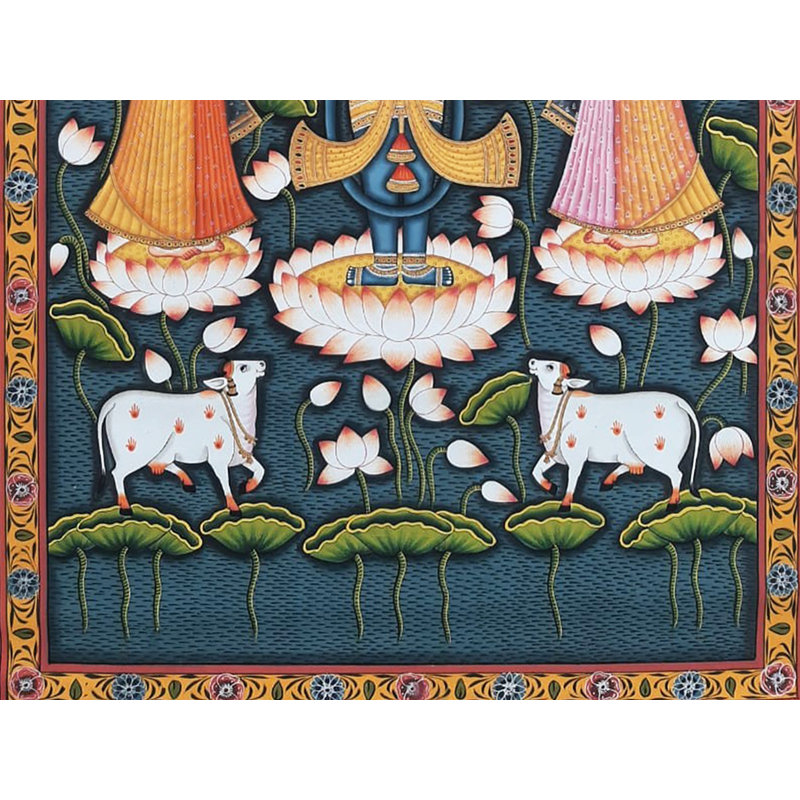 Shrinathji debout sur un lotus avec des vaches, peinture de Pichhwai | Art Pichhwai | Par Dheeraj Munot