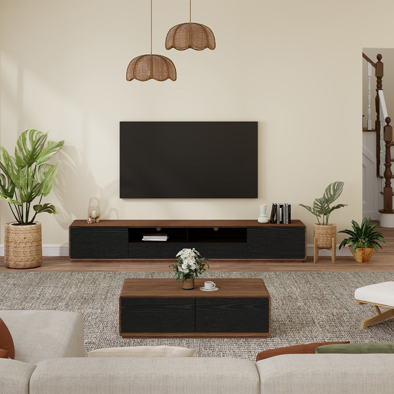 Meuble télé 4 tiroirs Dawnee, Brun / noir, 70.87"