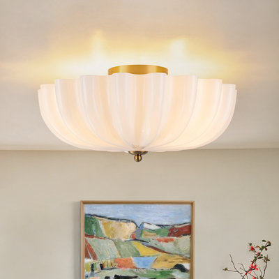 3-Light Milky White Glass Semi-Flush Mount 