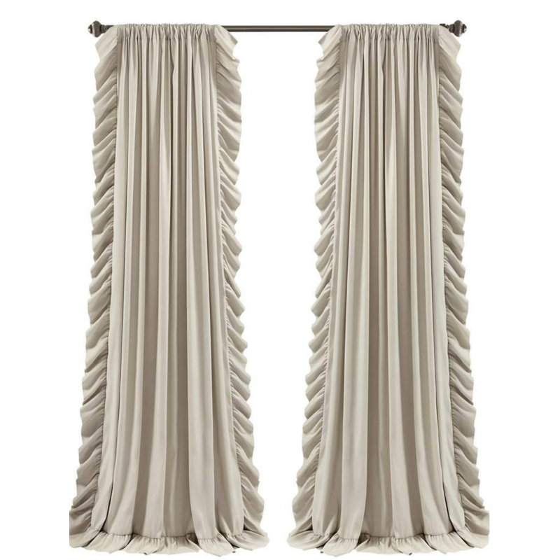 Ruffle Window Curtain Panel Set, Pair, 54" W X 84" L, Wheat - Flowy Curtain Set - Romantic Ruffle Curtains