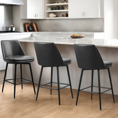 Betzalel Swivel Upholstered Faux Leather Counter Stool with Iron Frame