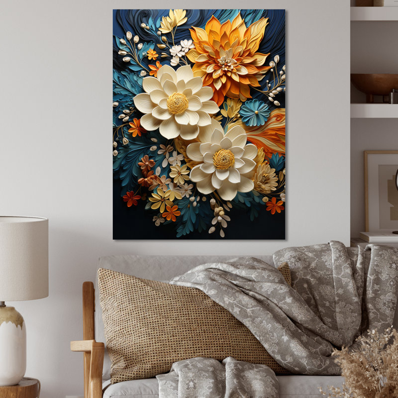 " Orange Teal Botanical Whirlwind II ", 32" H x 24" W