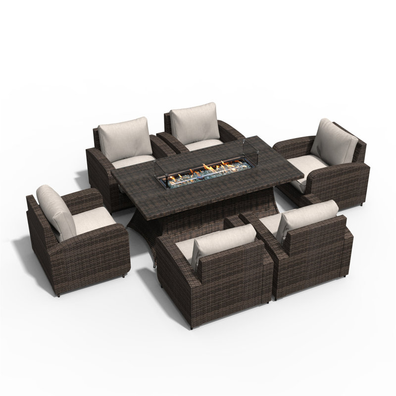 6 - Person Wicker Patio Dining Set with Rectangular Table , Cushions Included