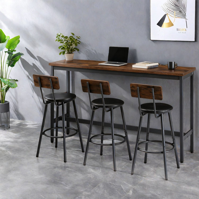 Ensemble de table de salle à manger rustique brun avec 3 chaises, en MDF et en métal, de style industriel pour la cuisine et les petits espaces