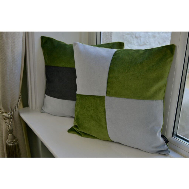 Sklar Patchwork Square Cushion, Green/Dove, 43 x 43cm
