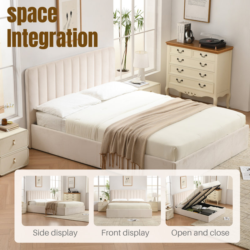 Hydraulic Lift Up Storage Upholstered Platform Bed