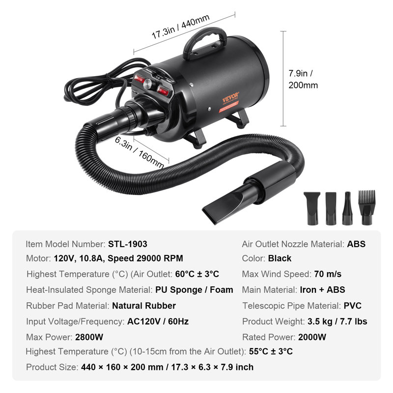 7.9'' H x 17.3'' W x 6.3'' D Dryer Only, Black