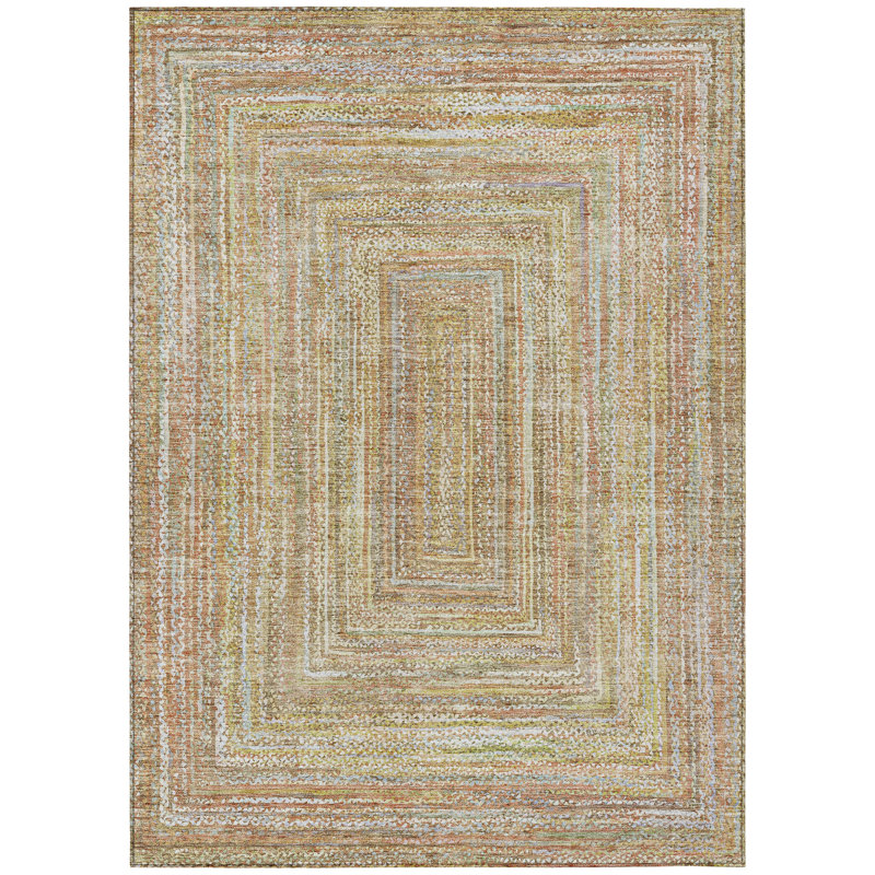 Machine Washable Indoor/Outdoor Xhevrie Tan Rug, Rectangle 9' x 12'