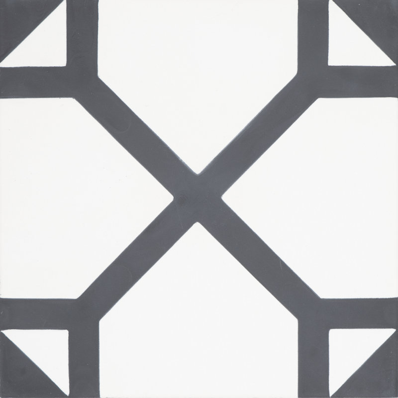 Mogador 8" x 8" Cement Patterned Wall & Floor Tile, White/Black