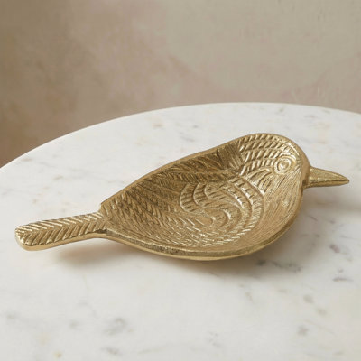 Golden Meadow Bird Aluminum Decorative Plate & Catchall Tray For Jewelry, Keys, and Small Accessories