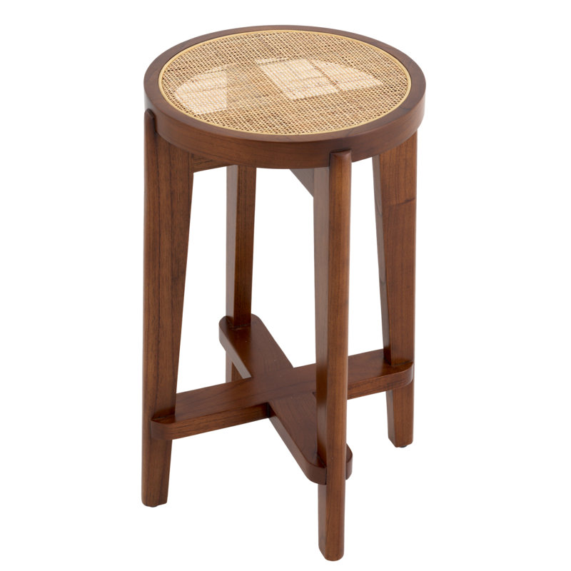 Dareau Stool with Solid Wood Frame, Counter Stool (26” Seat Height), Brown