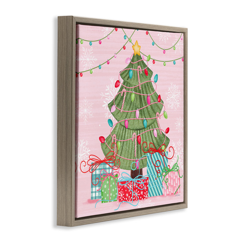 Cadre flottant Merry Pinkmas Tree, design par Nicole Tamarin, H 25 po x l 25 po, Cadre flottant orme Montalcino