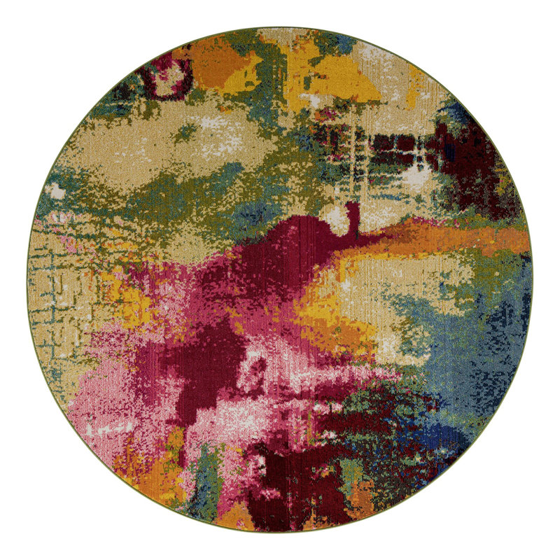 Tapis rose tissé à la machine Rizer, Rond 3 pi 3 po