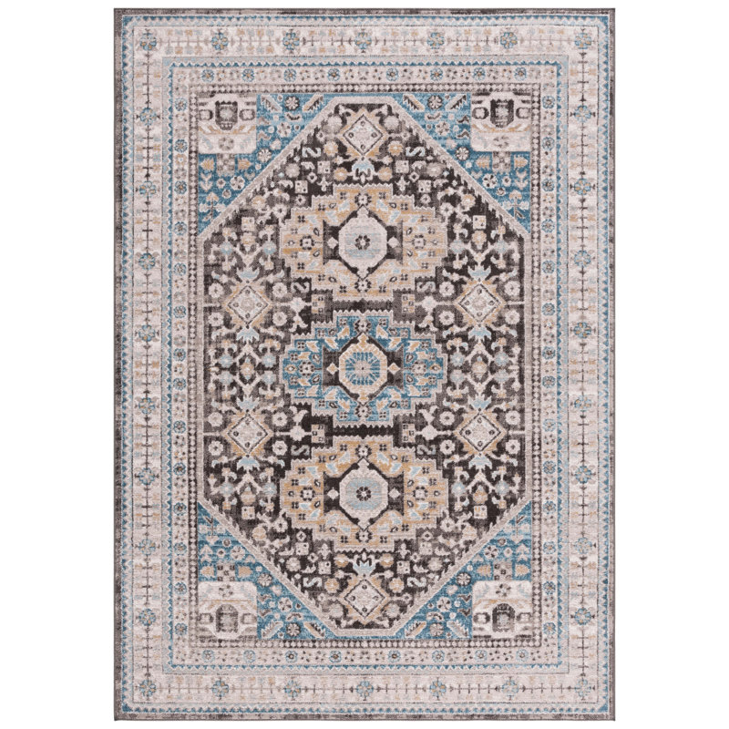 Tapis oriental bleu en polypropylène tissé à la machine McConnico, Rectangle 9 pi x 12 pi