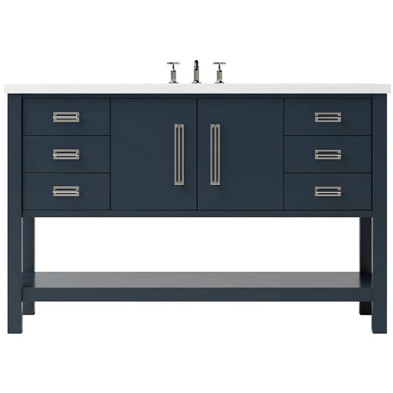 Kiawah Single Extra Wide Bath Vanity, Hague Blue, Satin Nickel, 54"