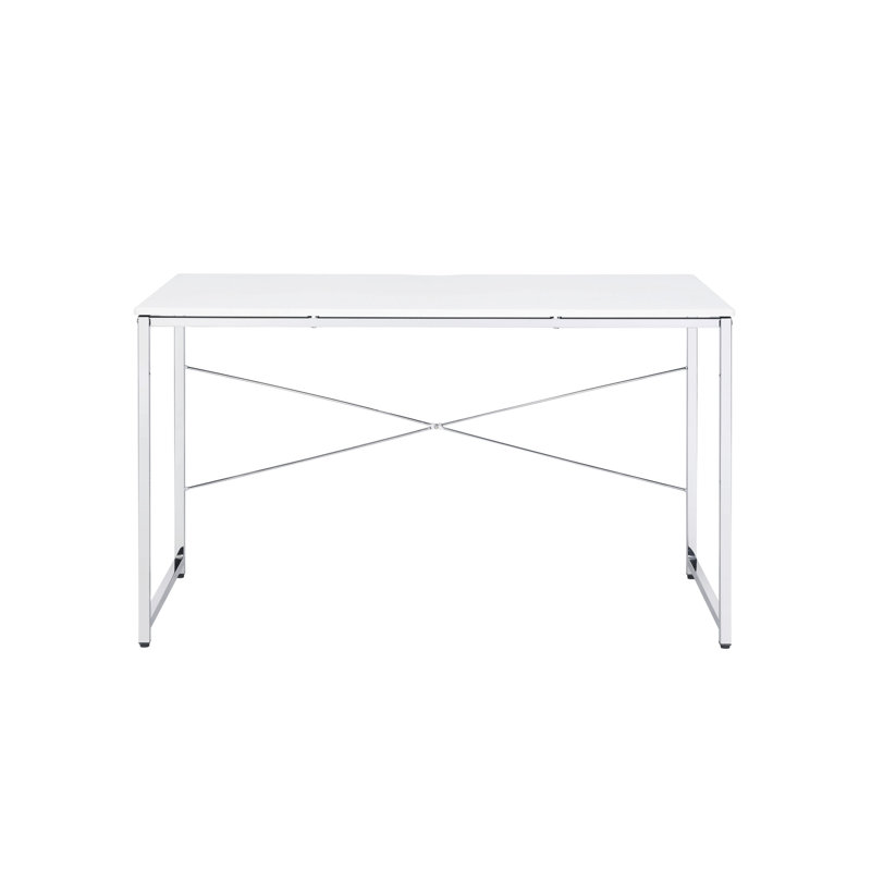 White & Finish Office Desk With Metal Tube And 70lbs Capacity Rectangular 15mm Thick Table 28" Floor