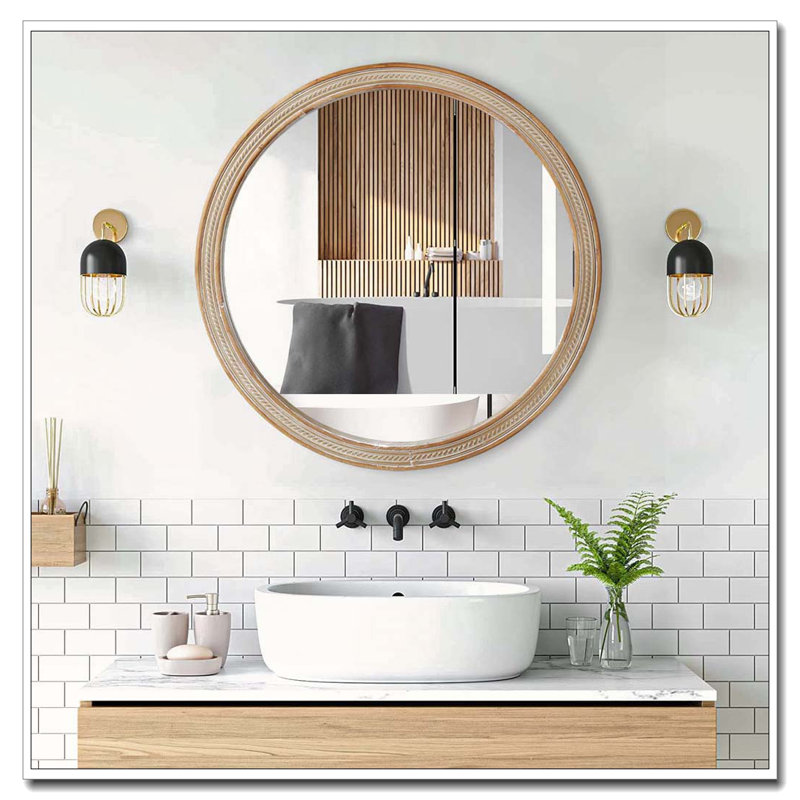 Miroir mural rond rond en rotin tissé