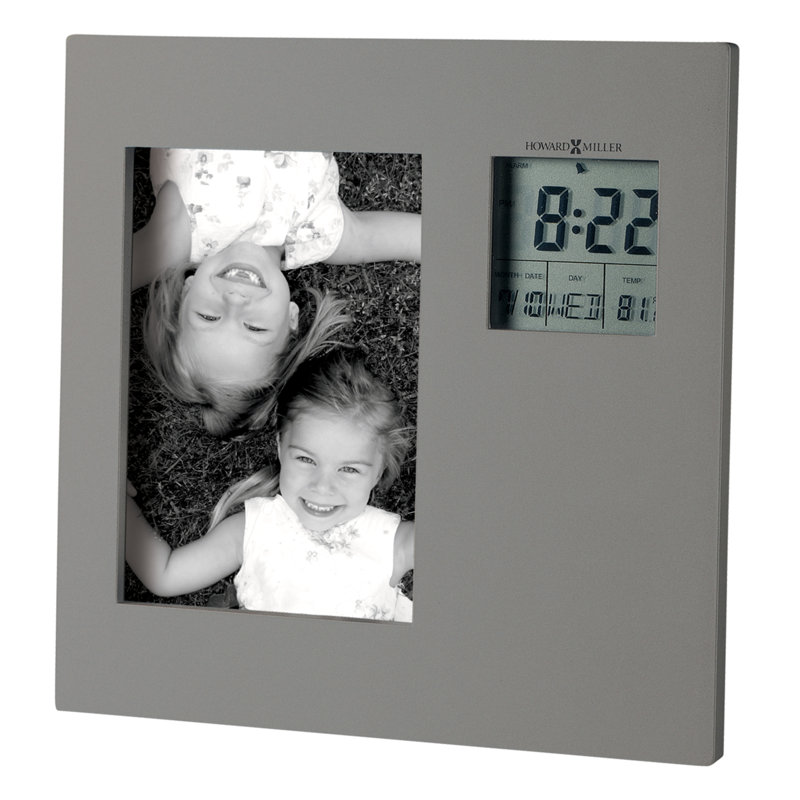 Portrait Mid-Century Modern Digital Quartz Movement / Crystal Tabletop Clock with Alarm in Grey