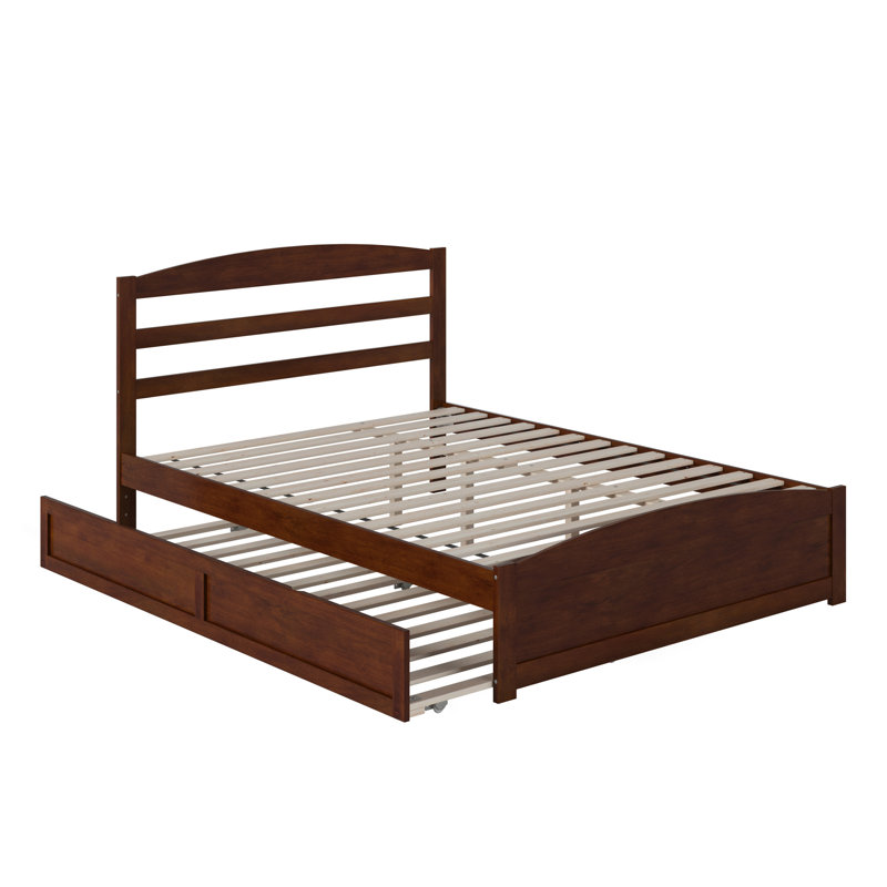 Elliana Solid Wood Platform Bed with Footboard & Trundle, Queen, Walnut