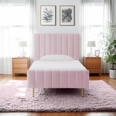 Velvet Upholstered Wooden Modern Platform Bed Frame with Headboard Footboard, No Box Spring Needed