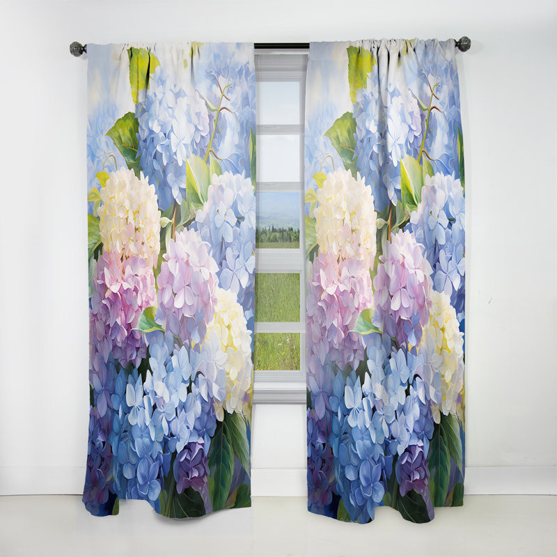 Hydrangées bleues et mauves éternelles fleurs I - rideau en velours traditionnel - obscurcissant - 1 panneau
