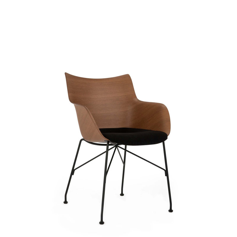 Q/Wood Upholstered Arm Chair, Dark Wood/Black/Black