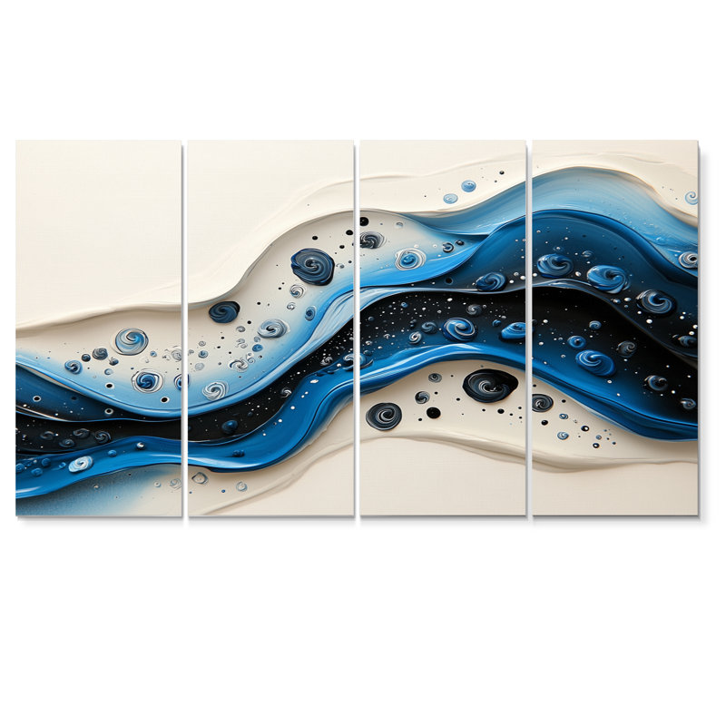 «Rhythic Driauge Drip Paint River IV» - art mural, ensemble de décorations murales modernes, 4, H 28 po x l 48 po