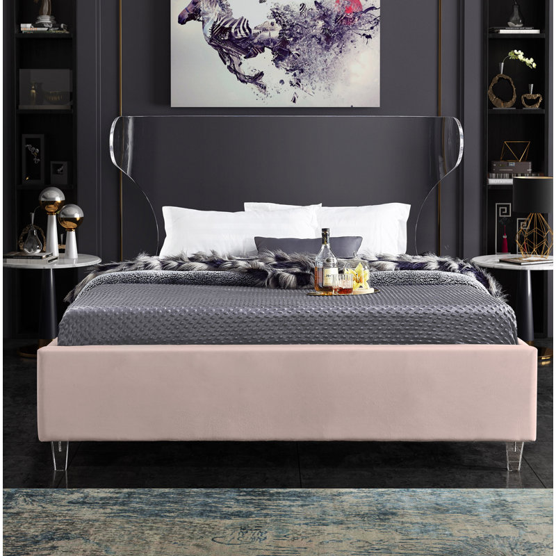 Ulm Upholstered Platform Bed, Pink Velvet, King
