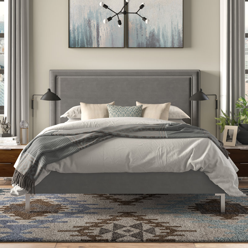 Crampton Upholstered Platform Bed, Black, Leather, Queen