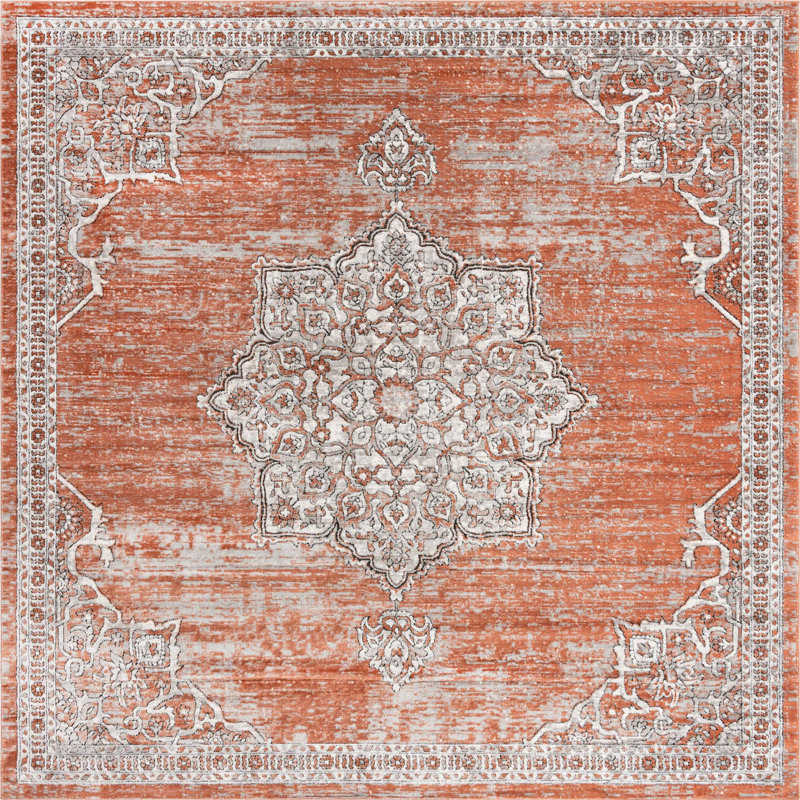 Tapis rose saumon / ivoire / bleu Weingartner, Carré 10 pi