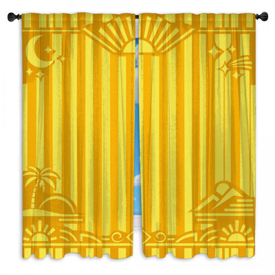 Rideaux de fenêtre jaune et lune à rayures transparentes et obscurcissant - 2 panneaux