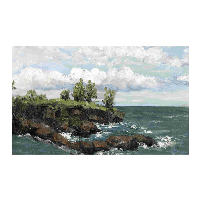 Painterly Cliff par la mer avec des vagues, H 12 po x l 18 po