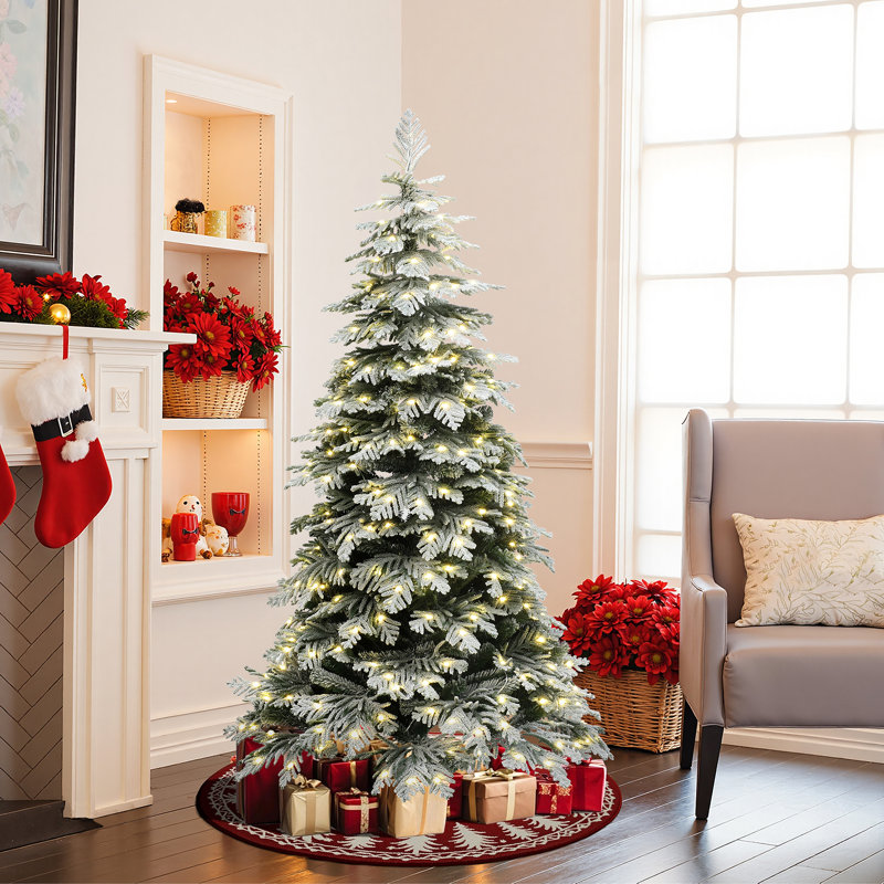 6Ft Pre-Lit Flocked Christmas Tree Artificial Spruce 