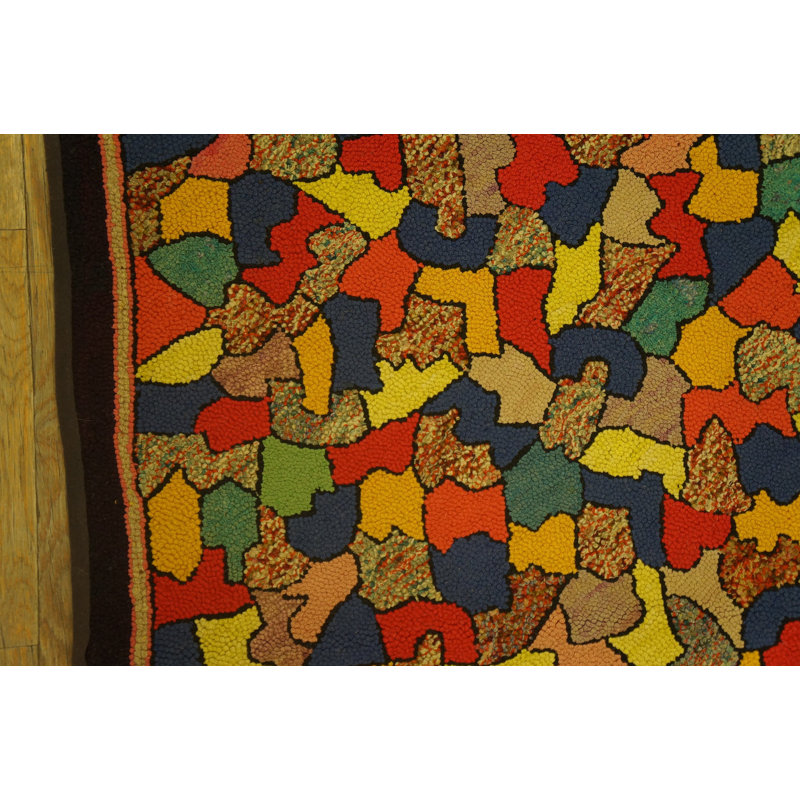 Small Scatter Size Wool American Hooked 1930s Antique Rug