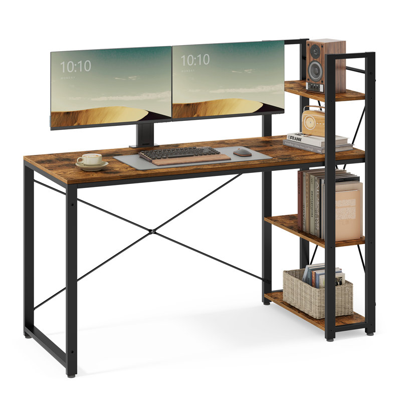 Computer Desk, Writing Desk with Storage Shelves, Home Office Desk, for Study, Industrial Style, Rustic Brown