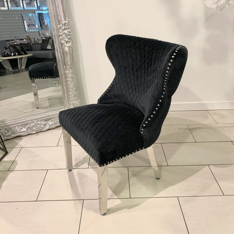 Velvet Upholstered Side Chair, Black