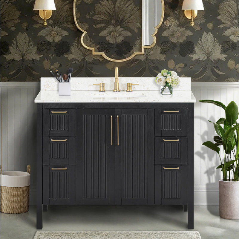 Luka 42 in. Single Sink Bathroom Vanity in Black Oak with Top, 43", Alluring Quartz