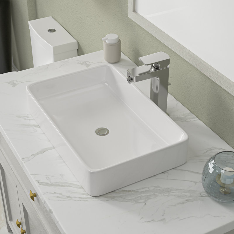 Mocoloo 24"L x 16"W Ceramic Bathroom Vessel Sink Rectangular Porcelain Bathroom Basin(No Base), 24" L x 16" W