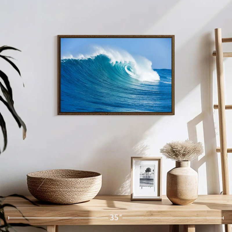 Ocean Wave Break, 19 po x 13 po, Cadre flottant noyer