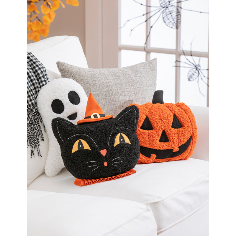  13" Black Cat Embroidered Shaped Pillow 