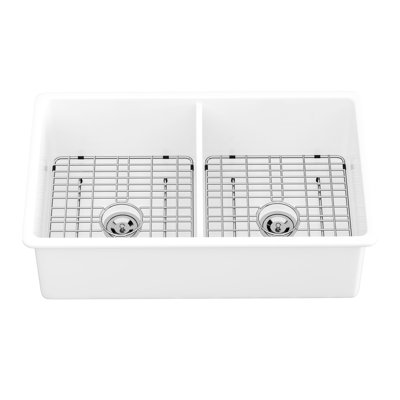 32" Undermount Ceramic Double Bowl Sink - White Rectangular Basin For Sleek Cooking Area Kitchen Deep Stylish